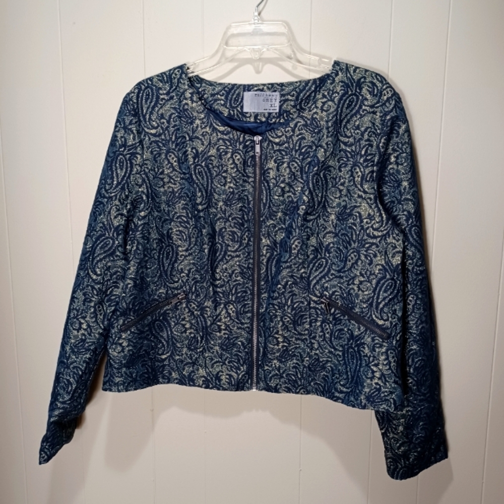 Ruff Hewn Blue Metallic Gold Zip Jacket Women's XL